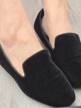 Birdies | The Starling black velvet loafer smoking shoes flats | WMS 6.5